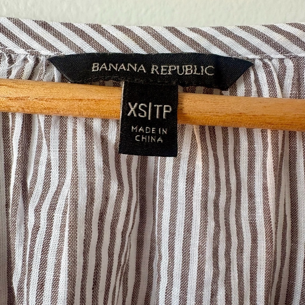 Banana Republic Cream and Navy Pinstripe Long-Sleeve Blouse - Picture 3 of 10